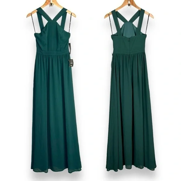 green emerald velvet dress Tilly Satin High Neck Bridesmaid Dress main image 0
